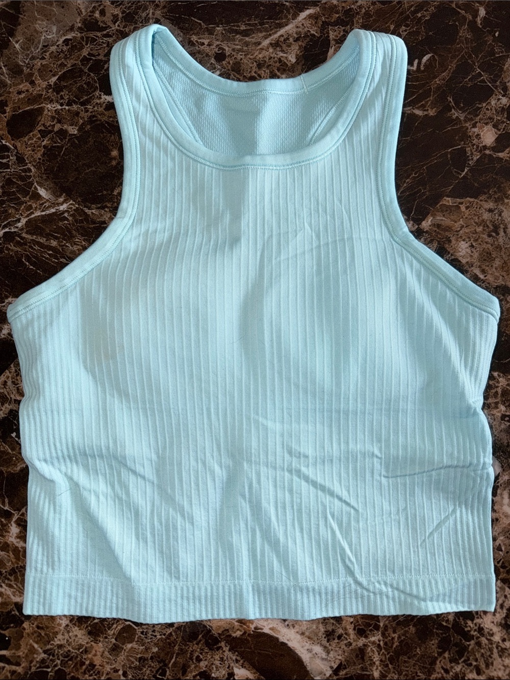 Light Blue Ribbed Crop Tank